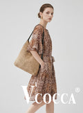 V'COCCA E262107 復古圖騰印花亞麻混紡連衣裙｜鬆弛感夏日戰袍