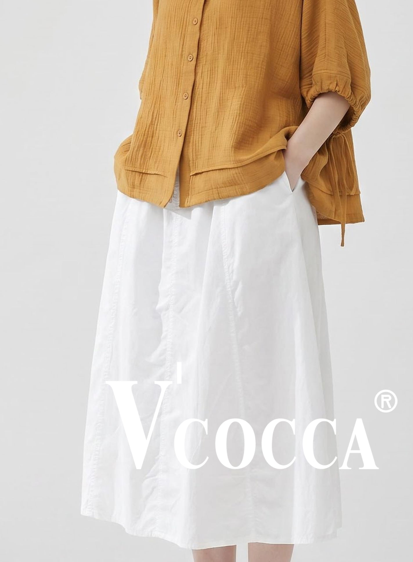 V'COCCA E262109 夏日清透感白月光｜透气花苞半裙